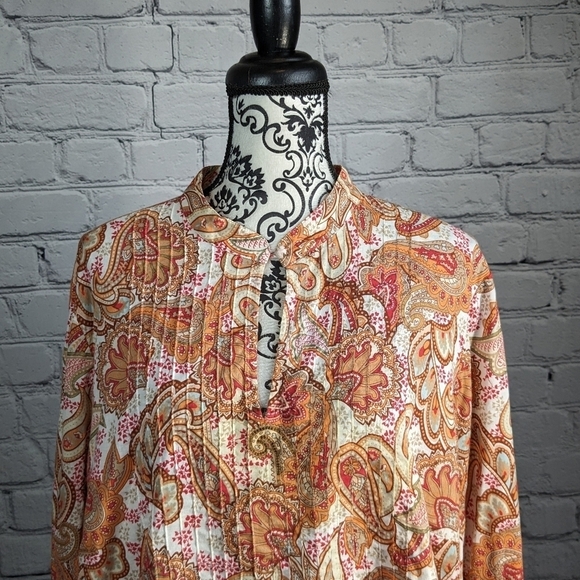 Charter Club Women's Long Sleeve paisley Print keyhole front Size 24w Top BBIN - Picture 2 of 10